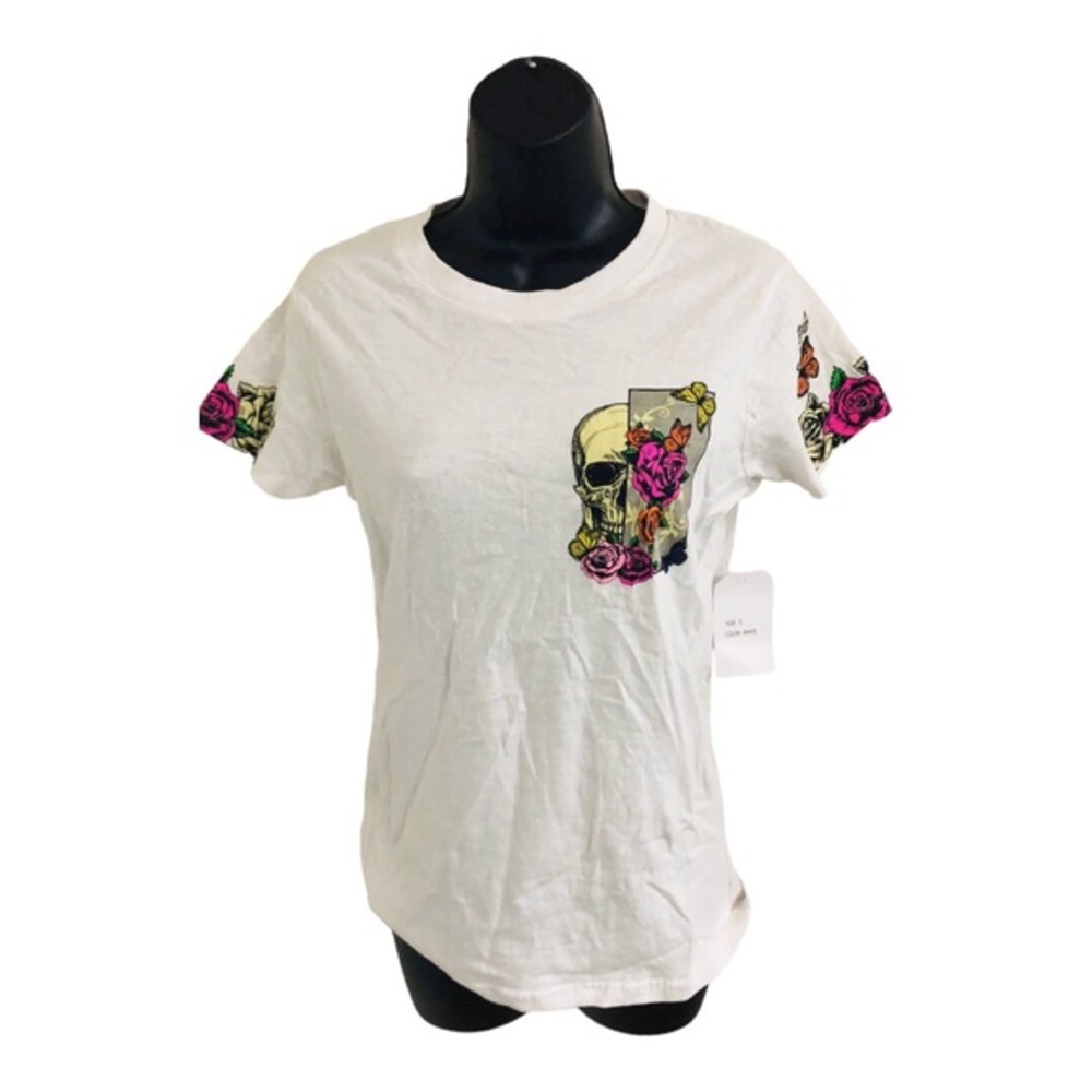 White butterfly floral skull Roses graphic‎ print t-shirt size small brand new - Picture 5 of 15